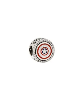 Zilveren bedel met rood en wit Captain America Schild, Pandora-compatibel