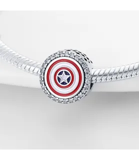 Zilveren bedel met rood en wit Captain America Schild, Pandora-compatibel