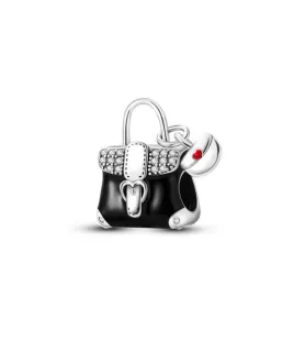Pandora compatibele bedel van zwarte handtas met kristallen en hartjesbedel, sieradenaccessoire