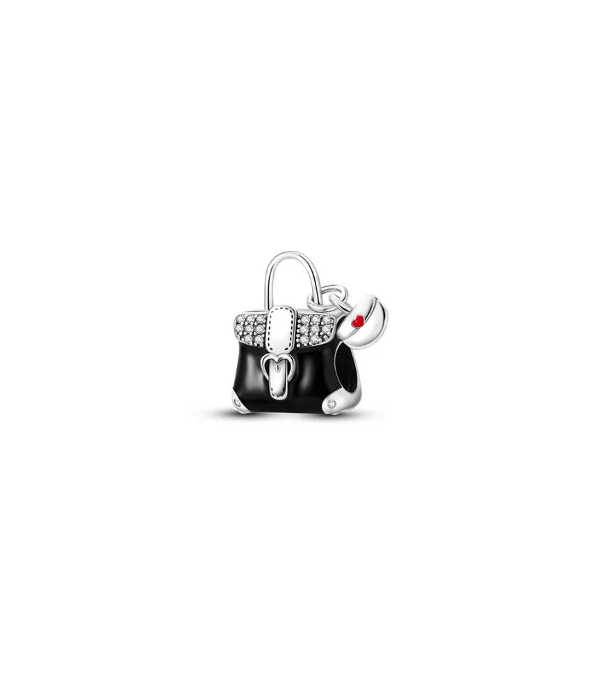 Pandora compatibele bedel van zwarte handtas met kristallen en hartjesbedel, sieradenaccessoire