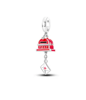 Pandora compatibele bedel met rode brievenbus en hangende envelop met hartje, sieradenaccessoire