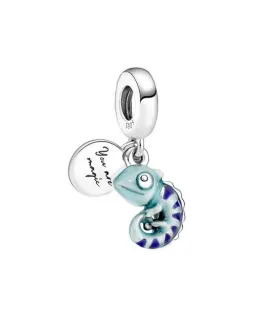 Pandora compatibele bedel met turquoise kameleon hangertje, sieradenaccessoire
