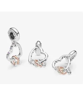 Pandora compatibele bedel met open hart en roze-gouden ringen, sieradenaccessoire
