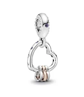 Pandora compatibele bedel met open hart en roze-gouden ringen, sieradenaccessoire
