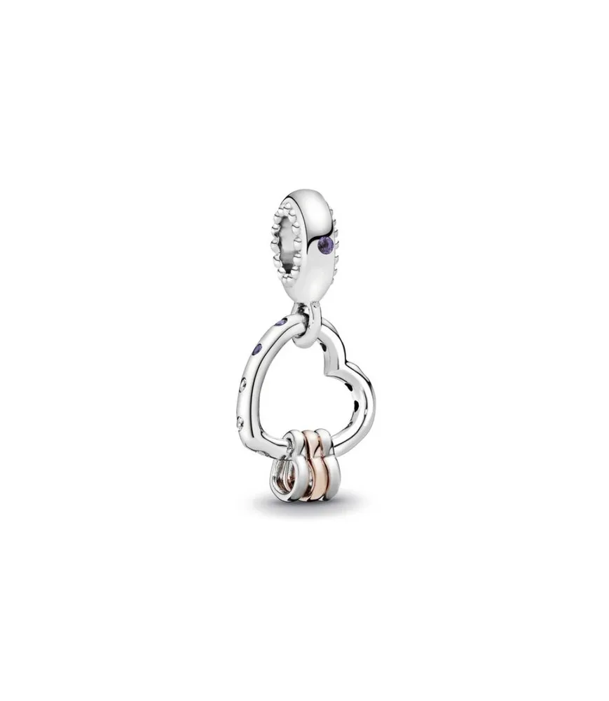 Pandora compatibele bedel met open hart en roze-gouden ringen, sieradenaccessoire