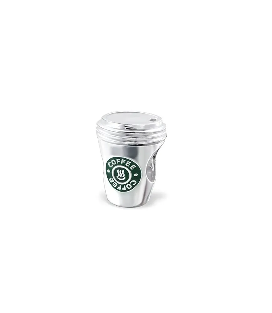 Pandora compatibele bedel in de vorm van een koffiebeker met groen koffielogo, sieradenaccessoire