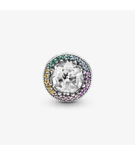 Pandora compatibele ronde bedel met grote transparante steen omringd door gekleurde stenen, sieradenaccessoire