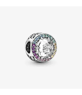 Pandora compatibele ronde bedel met grote transparante steen omringd door gekleurde stenen, sieradenaccessoire