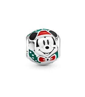 Pandora compatibele kerstbedel van Mickey Mouse met rode en groene accenten