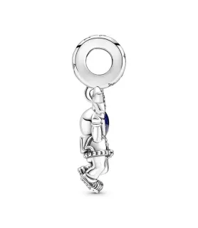 Zilveren bedel met astronaut en blauwe planeet, ruimtethema, Pandora Compatible.