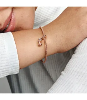 Roségouden fonkelende kat bedel met kristallen details, stijlvol design, Pandora Compatible.