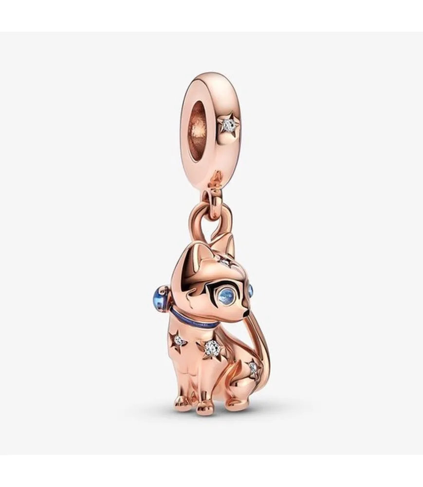 Roségouden fonkelende kat bedel met kristallen details, stijlvol design, Pandora Compatible.