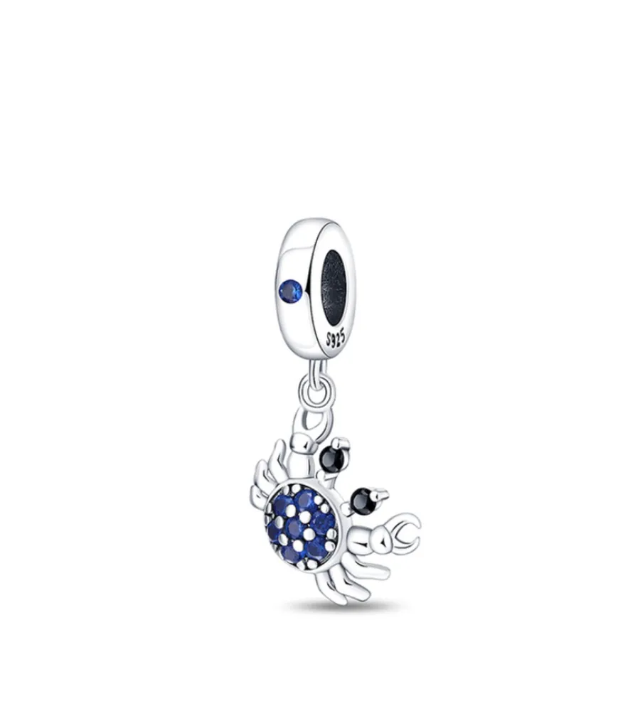 Bedel in de vorm van een blauwe krab met glinsterende details, Pandora Compatible.