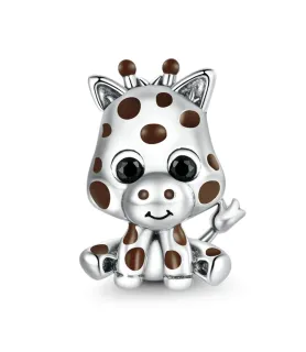 Schattige zilveren baby giraffe bedel met stippen, ideaal voor armbanden, Pandora Compatible.