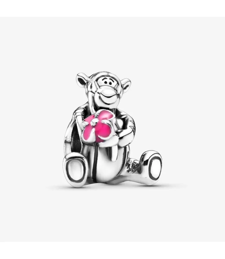 Fler® Teigetje bedel met roze hart, vooraanzicht, compatibel met Pandora armbanden