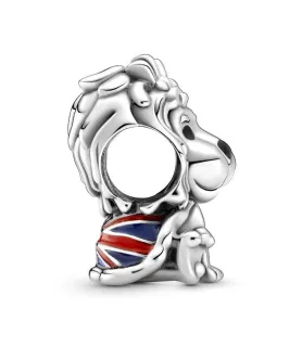 Fler® leeuw bedel met Union Jack, voorkant zicht, compatibel met Pandora armbanden