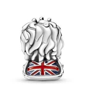 Fler® leeuw bedel met Union Jack, voorkant zicht, compatibel met Pandora armbanden