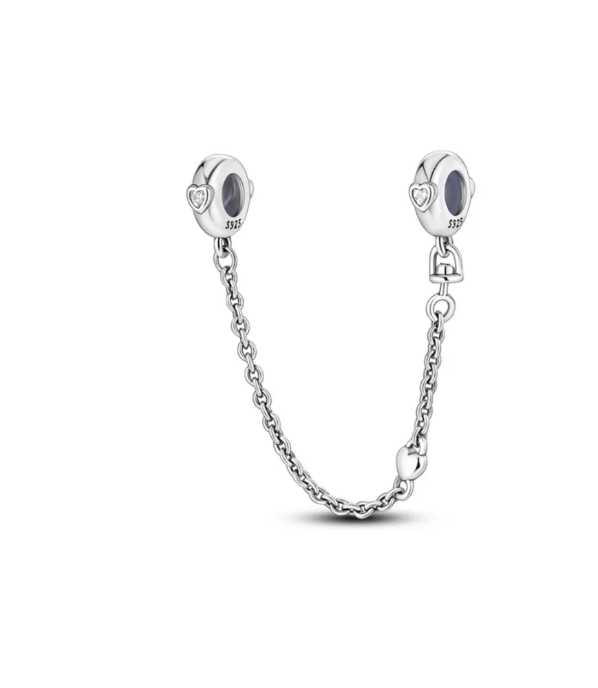 Fler® Hart Veiligheidsketting, zilverkleurig met hartvormig detail, vooraanzicht, compatibel met Pandora armbanden