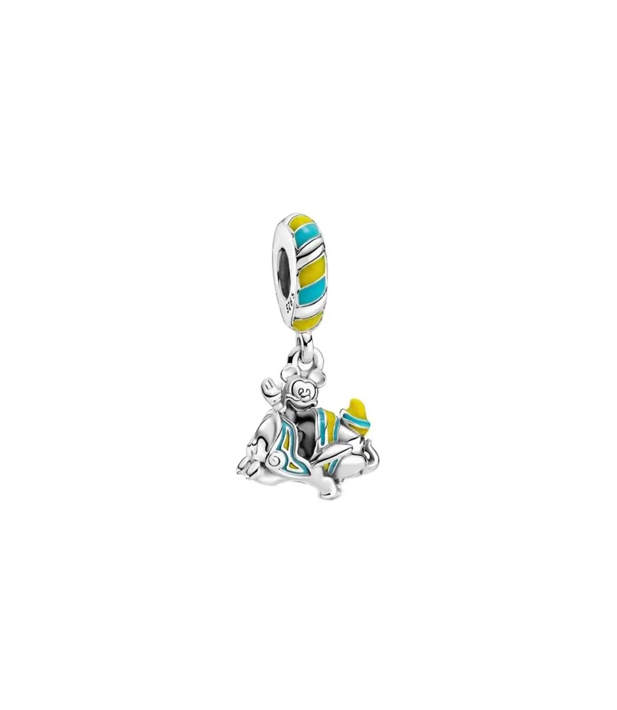 Fler® Mickey & Dumbo bedel, zilverkleurig met blauwe en gele accenten, vooraanzicht, compatibel met Pandora armbanden