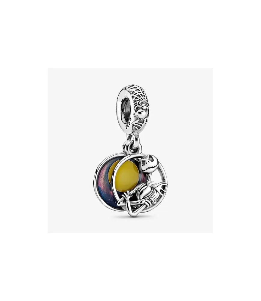 Fler® Jack Skellington bedel, zilverkleurig met gekleurde accenten, vooraanzicht, compatibel met Pandora armbanden