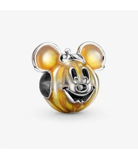 Fler® Mickey Mouse Pompoen bedel, oranje met zilverkleurige details, vooraanzicht, compatibel met Pandora armbanden