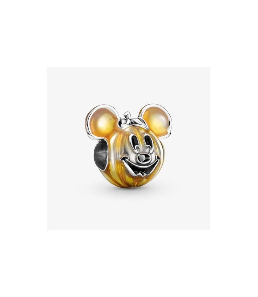 Fler® Mickey Mouse Pompoen bedel, oranje met zilverkleurige details, vooraanzicht, compatibel met Pandora armbanden
