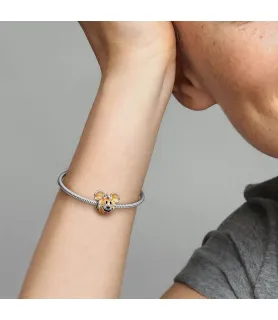 Fler® Mickey Mouse Pompoen bedel, oranje met zilverkleurige details, vooraanzicht, compatibel met Pandora armbanden