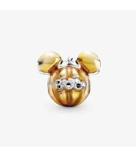Fler® Mickey Mouse Pompoen bedel, oranje met zilverkleurige details, vooraanzicht, compatibel met Pandora armbanden